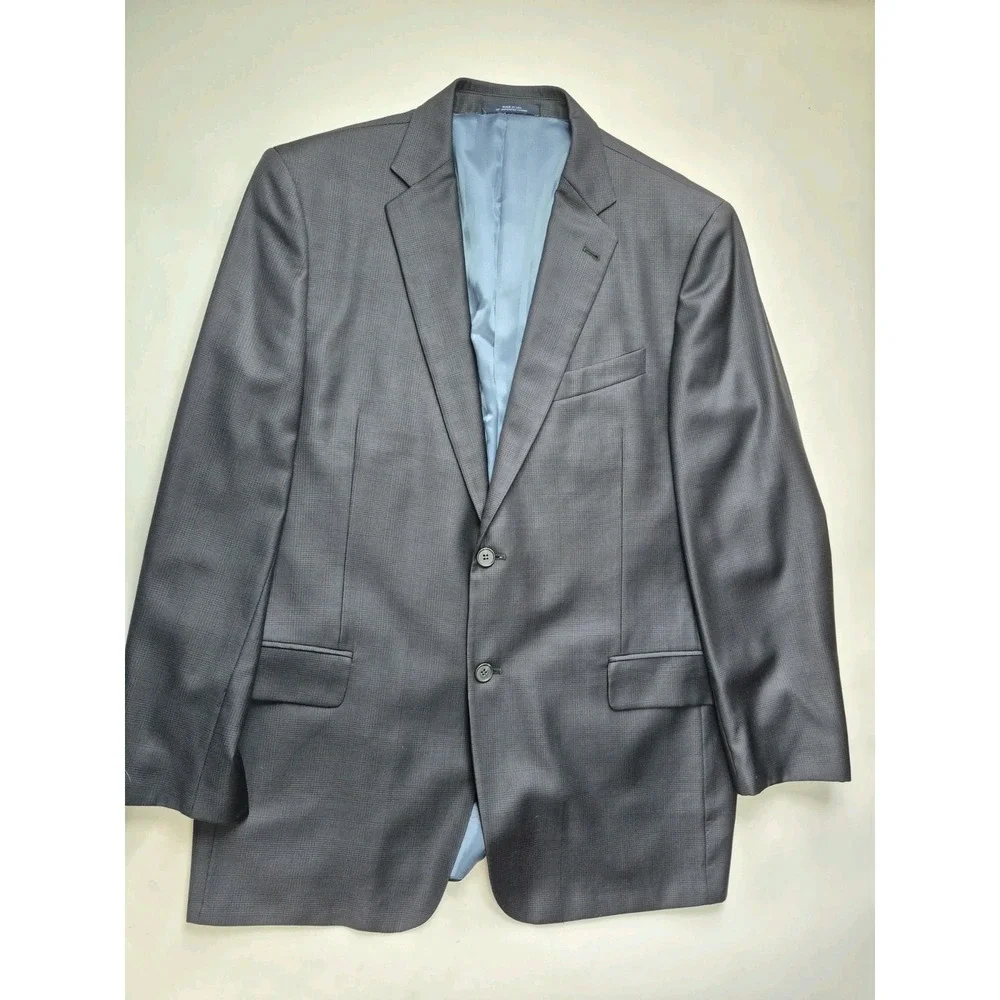 Joseph Abboud Mens Wool Sports Coat 44L Blue Plaid Made in USA 2 Button Jacket